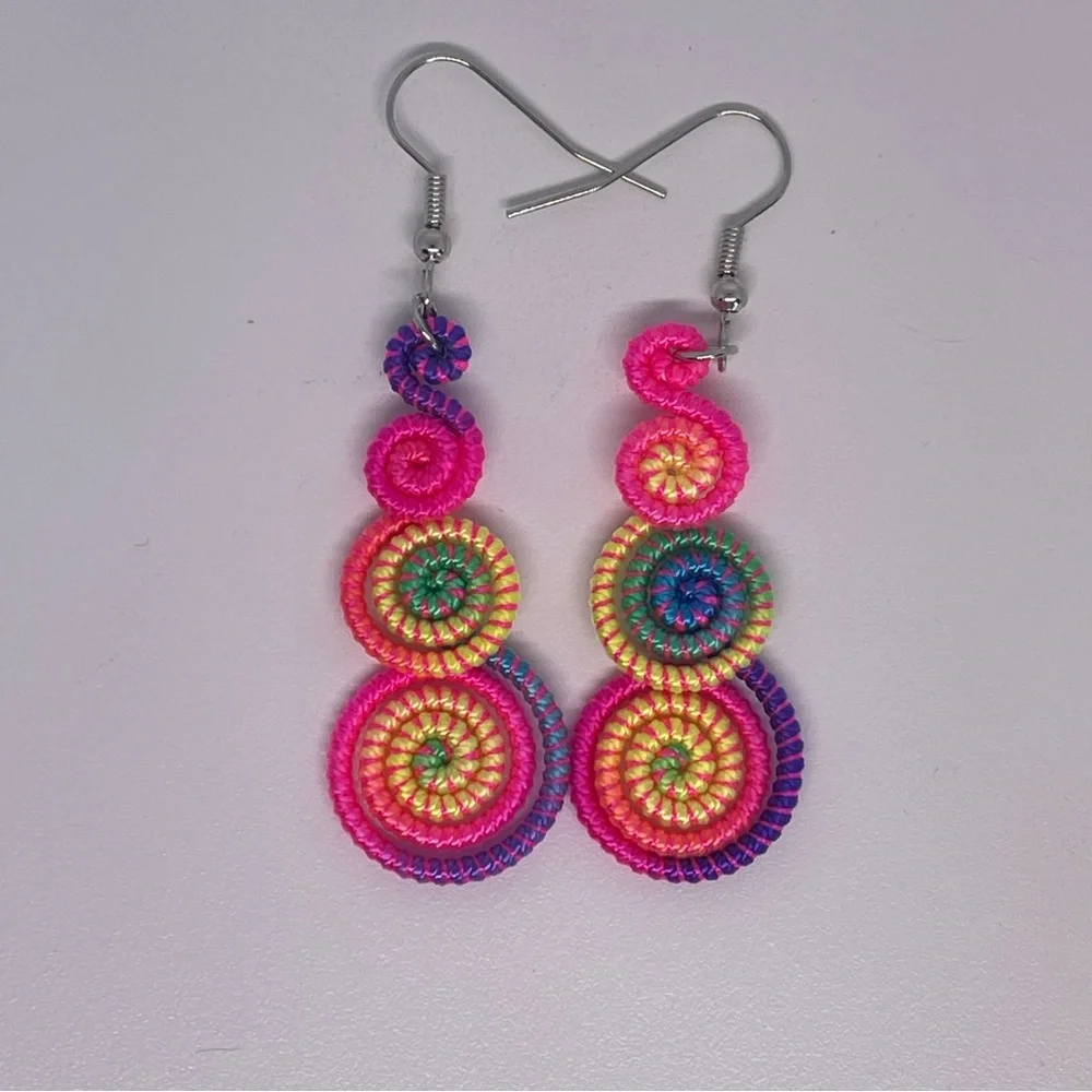 Multicolor retro spiral swirl drop earrings